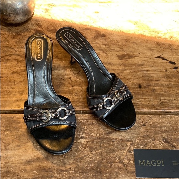 Coach Shoes - Coach Maddy Open Toe Logo Kitten Heel Slide
